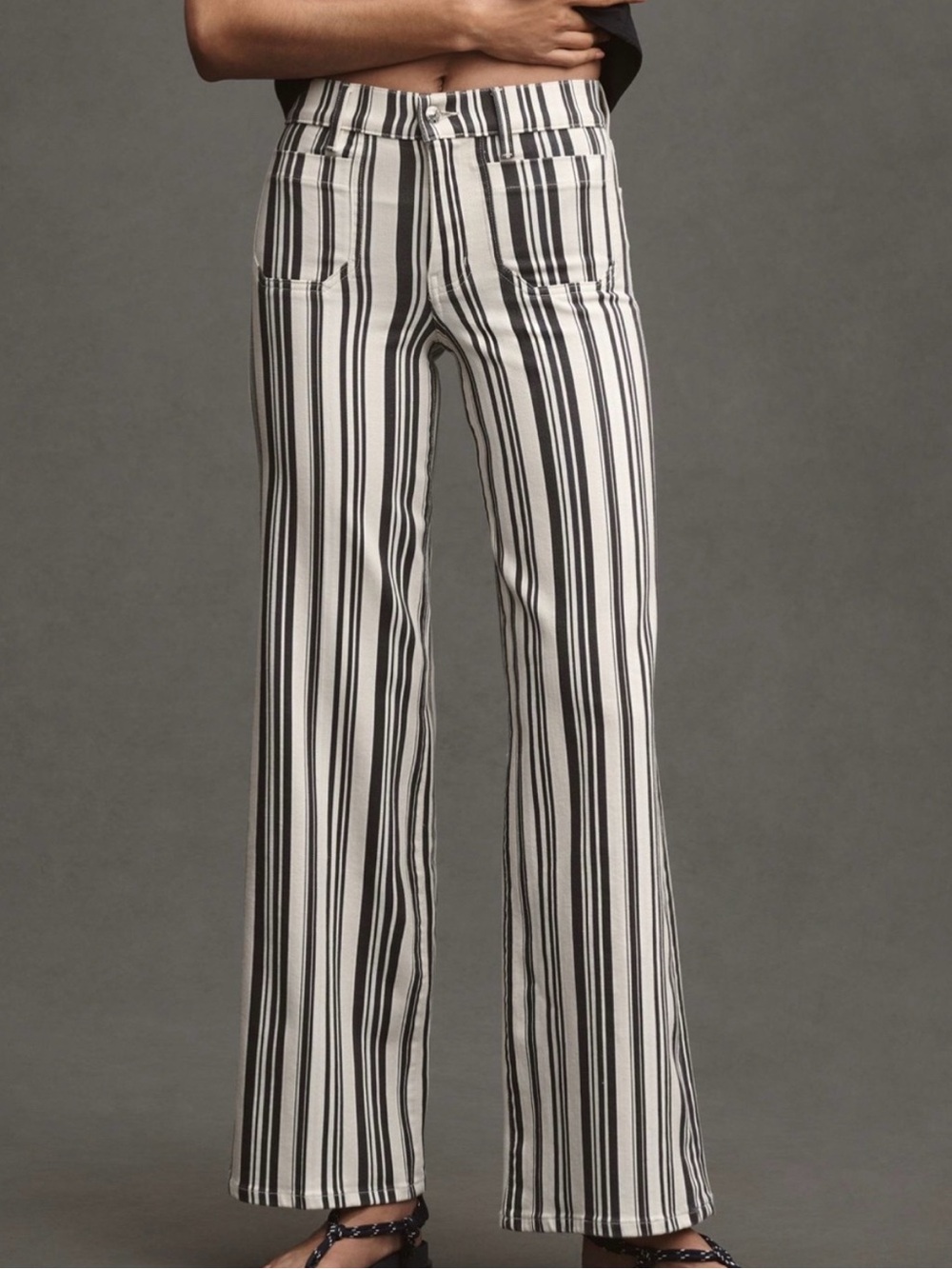 Frame Denim Black & White Vertical-Stripe Wide-Leg Pants